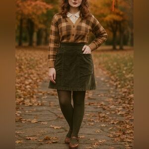 FIELD DAY Oakland Green cotton velvet cargo Athena skirt midi knee length small